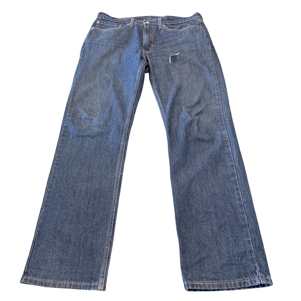 Levis 514 Straight Fit Jeans Mens W34 L32‎ Dark Wash Blue Denim Pants Distressed
